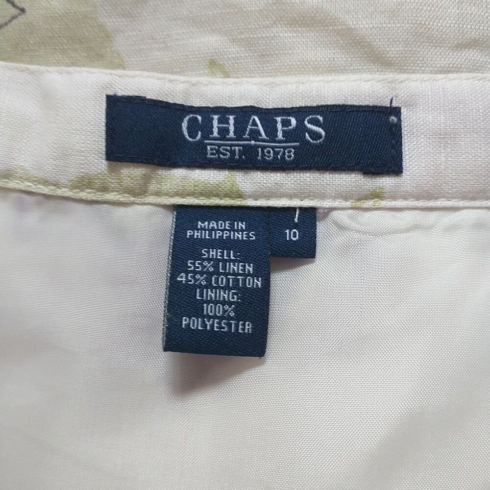 Chaps Midi Skirt Womens 10 Floral Linen Blend Button Front Watercolor Cottage - Picture 7 of 8